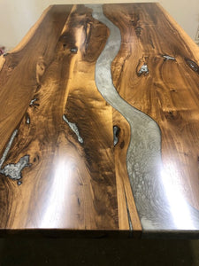 Live edge acacia wood river epoxy dining table