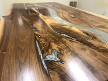 Live edge acacia wood river epoxy dining table