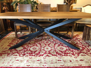 Reclaimed barn oak wood dining table in modern contemporary