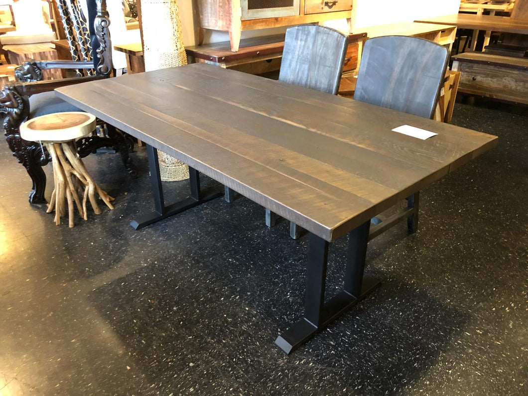 Reclaimed barnwood dining table in dark gray washed finish