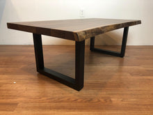 Live edge walnut wood coffee table with rectangular metal legs