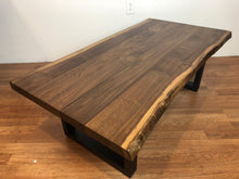 Live edge walnut wood coffee table with rectangular metal legs