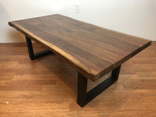 Live edge walnut wood coffee table with rectangular metal legs