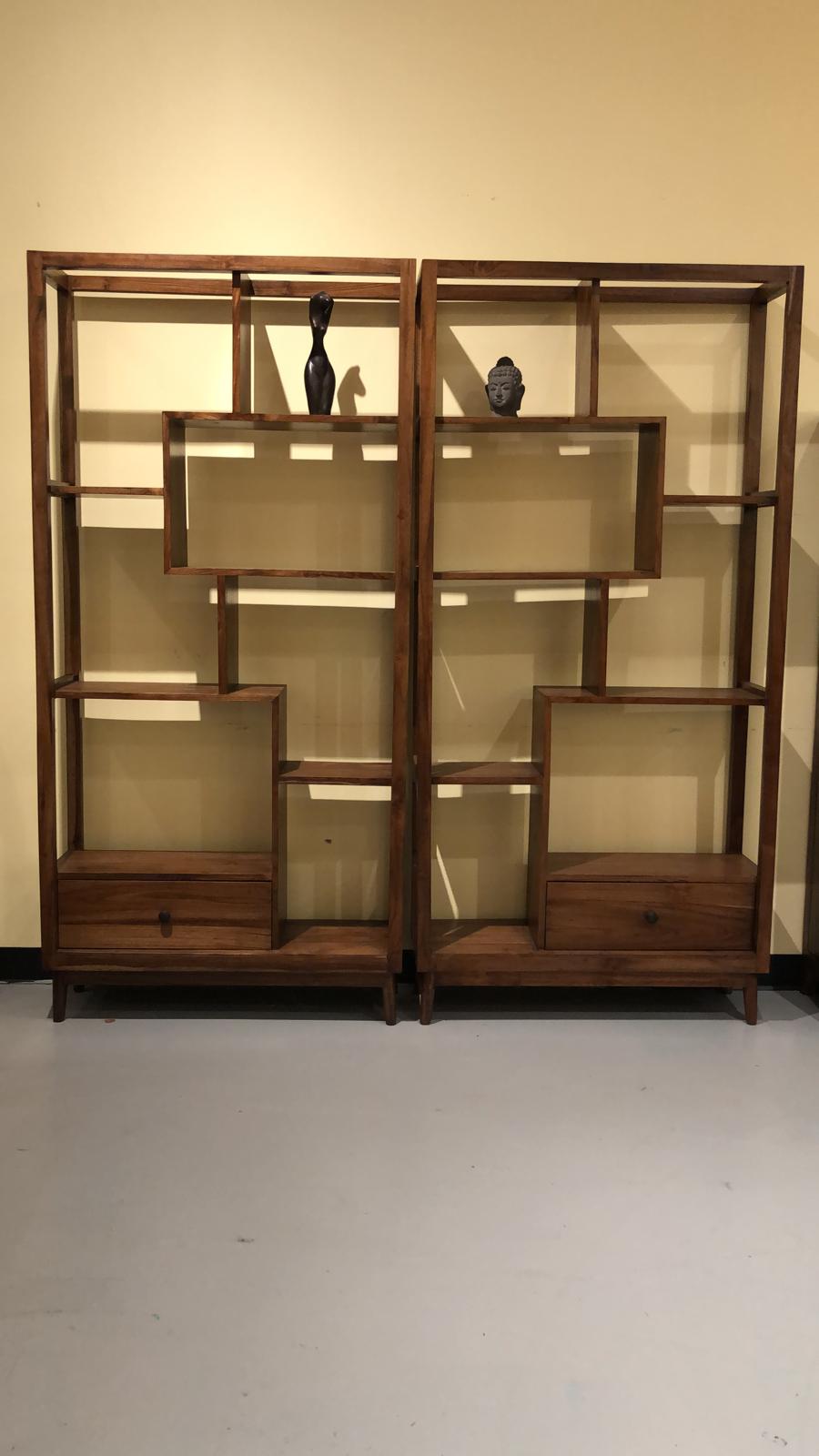Teak wood twin bookcase / bookshelf