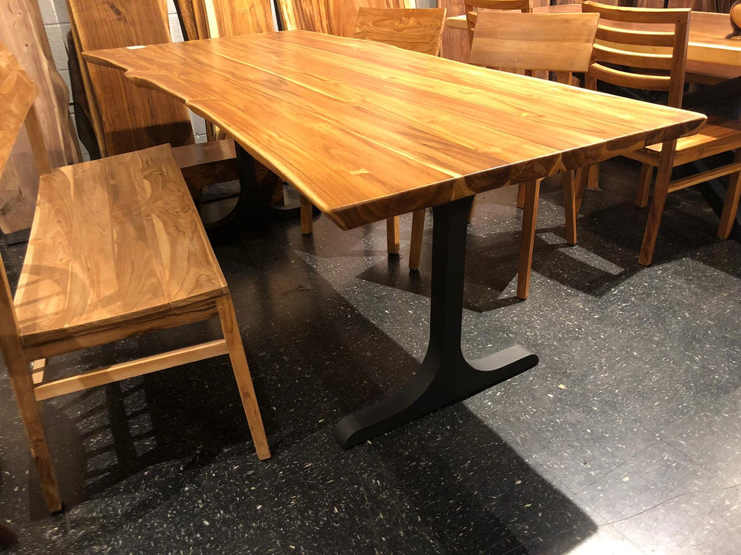 Live edge teak wood dining table 79 x 37 with metal base