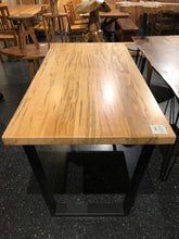 Wormy ambrosia maple table with trapezoid metal base
