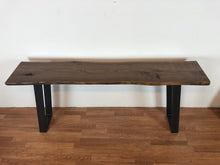 Live edge walnut console with metal base