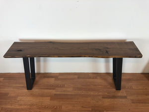 Live edge walnut console with metal base