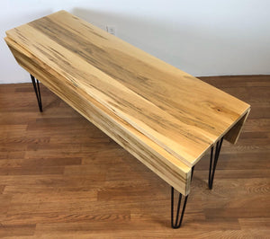 Drop leaf table maple wood with hairpin metal base