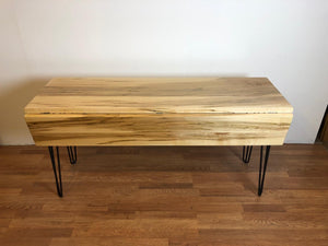 Drop leaf table maple wood with hairpin metal base