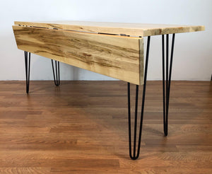 Drop leaf table maple wood with hairpin metal base