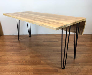 Drop leaf table maple wood with hairpin metal base