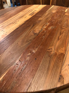 Bistro round reclaimed teak wood table with iron base