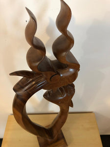 Viking couple abstract wood sculpture
