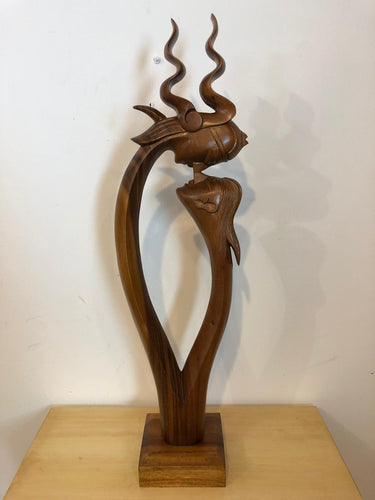 Viking couple abstract wood sculpture