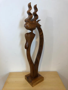 Viking couple abstract wood sculpture