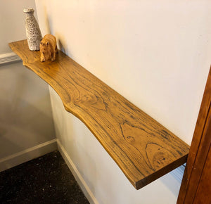 Rustic live edge solid teak wood floating shelf with hardware 35.5"