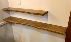 Rustic live edge solid teak wood floating shelf with hardware 35.5"