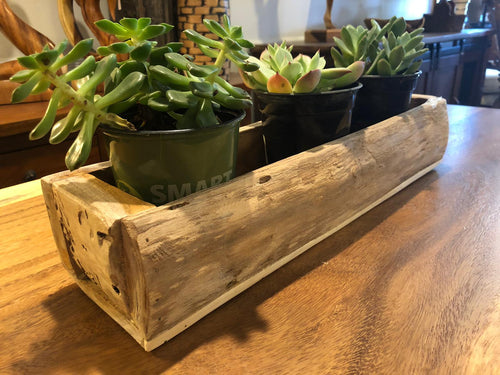 Rustic teak wood container for flowers