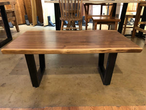 Live edge walnut wood coffee table with trapezoid metal legs