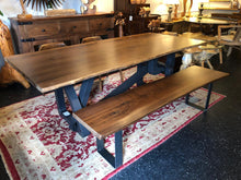 Live edge walnut wood dining table 88" with bench set