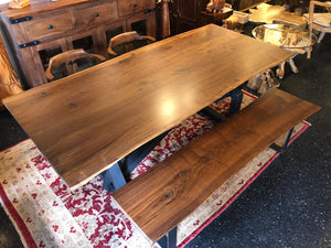 Live edge walnut wood dining table 88" with bench set
