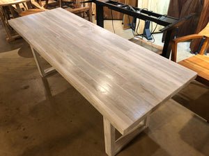 Reclaimed teak wood dining table in whitewash finish