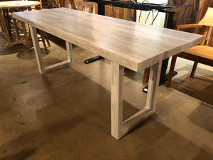 Reclaimed teak wood dining table in whitewash finish