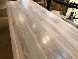 Reclaimed teak wood dining table in whitewash finish