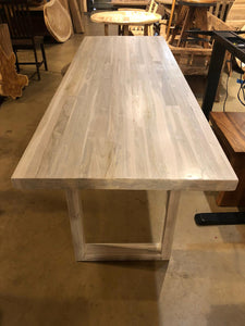 Reclaimed teak wood dining table in whitewash finish