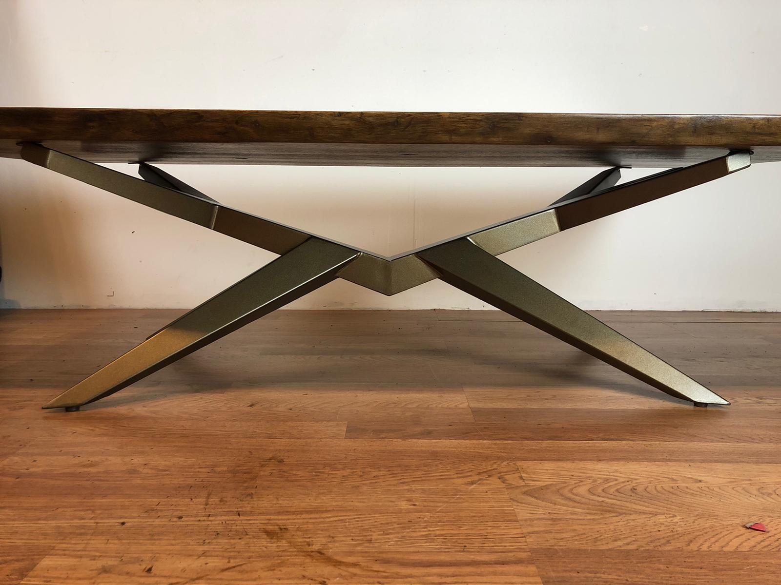 Live edge walnut coffee table with metal base in brass finish – R-Home Furniture