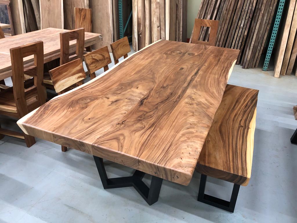 Live edge acacia wood slab dining table