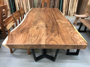 Solid live edge acacia wood slab dining table