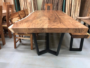 Solid live edge acacia wood slab dining table