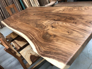 Solid live edge acacia wood slab dining table