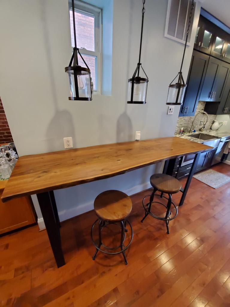 Live edge walnut bar height table