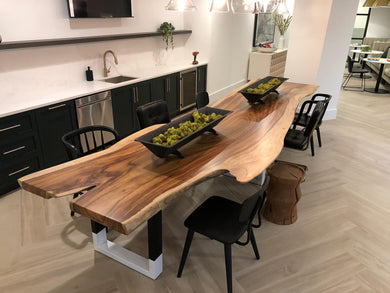 Live edge acacia wood slab dining table