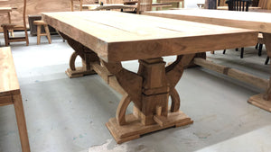 Reclaimed teak wood rustic dining table viking with arch base 97" L x 39.5" W Unfinished