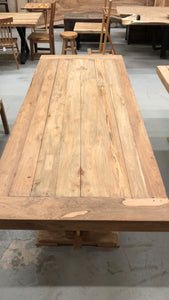 Reclaimed teak wood rustic dining table viking with arch base 97" L x 39.5" W Unfinished