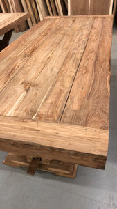 Reclaimed teak wood rustic dining table viking with arch base 97" L x 39.5" W Unfinished