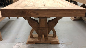 Reclaimed teak wood rustic dining table viking with arch base 97" L x 39.5" W Unfinished