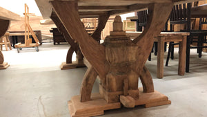 Reclaimed teak wood rustic dining table viking with arch base 94.5" long x 39.25" wide Unfinished