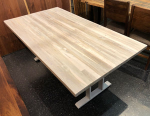 Reclaimed teak wood dining table in whitewash finish