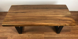 Acacia coffee table with trapezoid metal legs