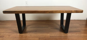 Acacia coffee table with trapezoid metal legs