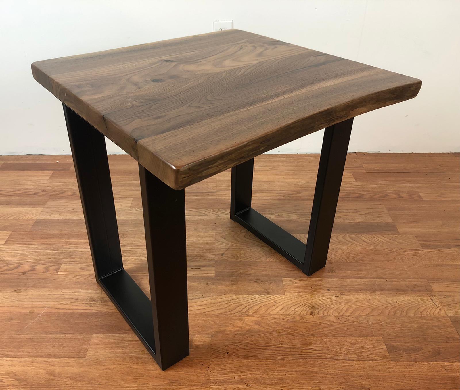 Narrow End Tables for Living Room: Modern Decor Small Tables Premium Walnut  With Live Edge Table Top Set of 2 