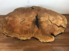 One of a kind spalted maple wood cookie/crosscut oval/round live edge coffee table top with epoxy filled and pedestal metal base