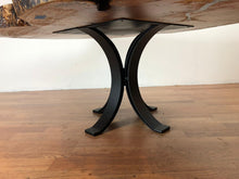 One of a kind spalted maple wood cookie/crosscut oval/round live edge coffee table top with epoxy filled and pedestal metal base