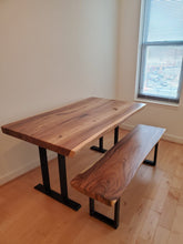 Live edge acacia dining table and bench