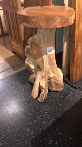 Teak wood stump stool or side table